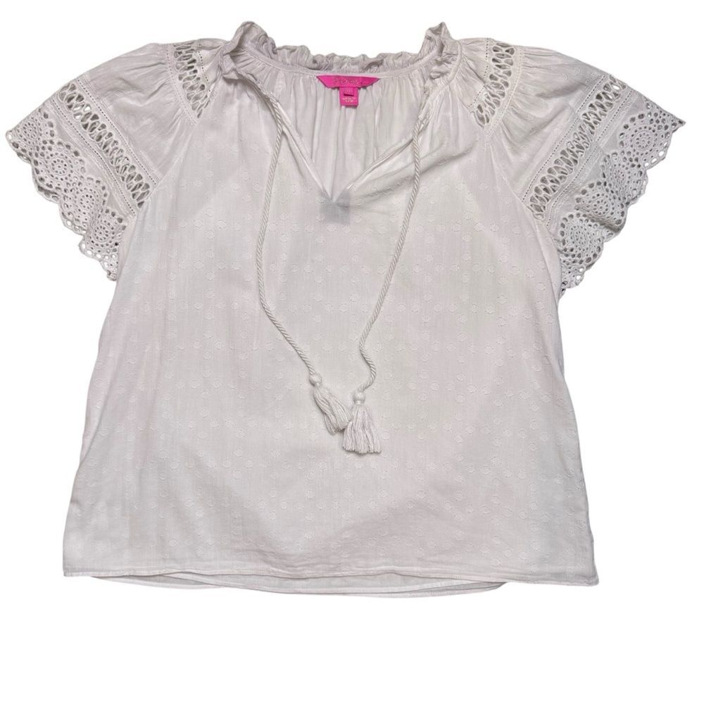 Lilly Pulitzer Candee Women's White Cotton Top Cottagecore Coastal Grandma Sz M